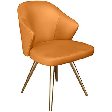 Imagem de Cadeira de jantar, cozinha, sala de jantar, cadeiras de couro PU com realce cadeira com apoios de braços e encosto, cadeira casual, pernas de metal (cor: laranja)