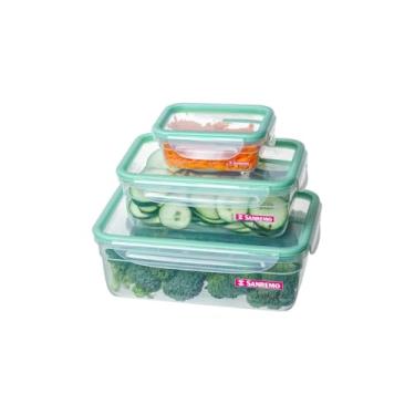 Imagem de Conjunto de 3 Potes Herméticos de Plástico PP, Transparentes com Tampa Preta, Empilháveis, 750ml/1700ml/2600ml, para Alimentos, Vedação em Silicone