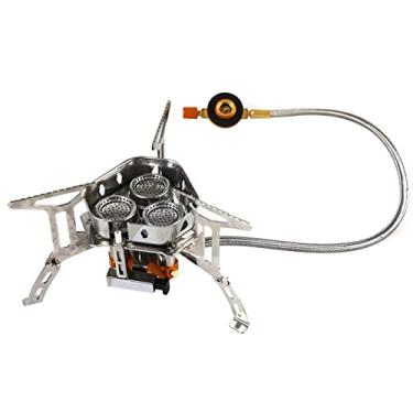 Imagem de HUANGGG Fogão de acampamento à prova de vento Fogão portátil para mochila com ignição piezo Fogão forte dobrável ao ar livre