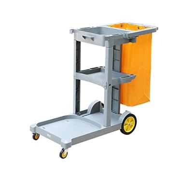 Imagem de Carrinho utilitário com rodinhas para limpeza doméstica e quartos de hotel, carrinho de armazenamento resistente, portátil e versátil para limpeza e serviços de linho (cinza)