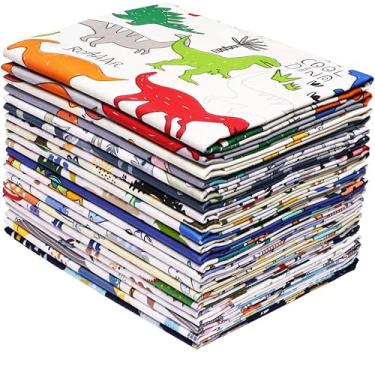 Imagem de Hanjunzhao 21 pacotes de tecido de dinossauro de desenho animado 45 x 55 cm, quadrados de tecido acolchoado de algodão com estampa animal para acolchoamento, costura, cobertor, colchas, decoração de