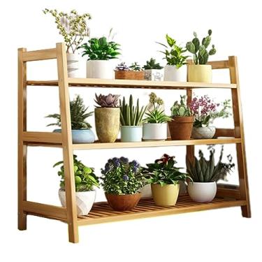 Imagem de Prateleira de escada retrô, suporte de flores de 3 camadas, suporte de vaso de flores rústico de madeira, prateleira independente para plantas internas de madeira