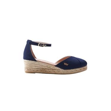 Imagem de Viscata Formiga Espadrille Canvas Low Wedges com fivela tira no tornozelo Espanha feito à mão 5 cm Sandálias femininas com lona de algodão orgânico respirável e entressola de juta 100% natural para todas as ocasiões casuais, Azul marino, 11