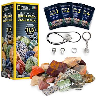 Imagem de NATIONAL GEOGRAPHIC Rock Tumbler Refill Kit - Jasper Mix of 8 varieties including Mookaite and Kabamba - Comes with 4 grades of Grit, Jewelry Fastenings and detailed Learning Guide