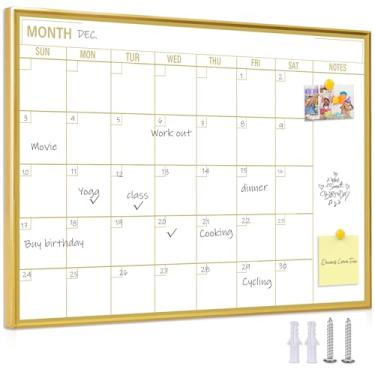 Imagem de Marribol Quadro branco dourado apagável a seco para parede - 50 cm x 71 cm, moldura de alumínio portátil, quadro branco com calendário magnético, planejador de parede, quadro apagável a seco para