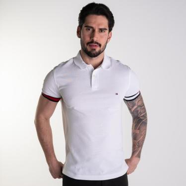 Imagem de Camisa Polo Tommy Hilfiger Flag Cuff Slim Branca-Masculino