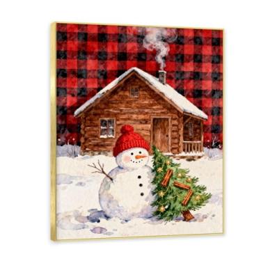 Imagem de NHLDZYH Moldura dourada. Quadro de Natal vintage - estilo americano rústico com fundo de quadros vermelho e preto - decoração aconchegante e tradicional - tela para sala de estar. A26. 30x40cm