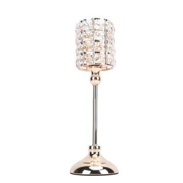 Imagem de Castiçal de luz de chá cintilante ouro metal castiçal para mesa de jantar peça central decoração de casamento ferro metal com suporte (Grande 35,83 x 15,75 pol.)