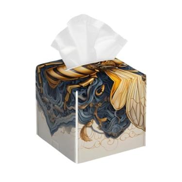 Imagem de Porta-lenços de couro quadrado à prova d'água animal abelha retrô flor facial organizador de papel com cinto inferior cubo estojo de lenços para mesa banheiro escritório mesa carro decorativo