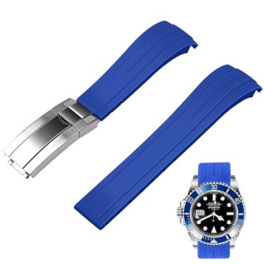 Imagem de Juntan Pulseira de relógio de borracha com extremidade curva de 18 mm, 20 mm, 22 mm, de silicone, afunilada, curvada, para homens e mulheres com fivela de mergulho clássica, 21mm, Borracha de silicone