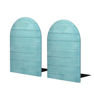 Imagem de Suportes de livros de madeira grandes abstratos azul-petróleo decorativo antiderrapante resistente terminais de livros para mesa de escritório em casa biblioteca de estudo escolar divisórias de livros