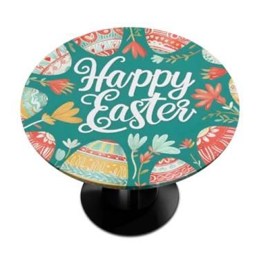 Imagem de hongjinglin Toalha de mesa redonda com borda elástica de Páscoa, toalha de mesa redonda limpável para ambientes internos e externos, pátio, jantar, cozinha, festival, decoração para mesas de 101 a 111