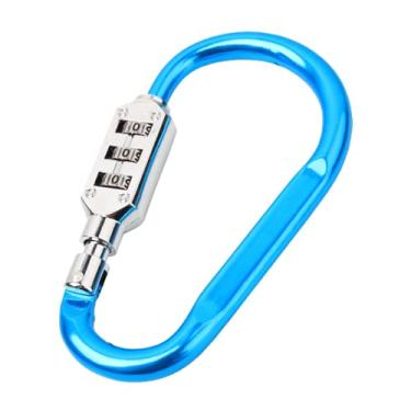 Imagem de ZHome Chaveiro de cadeado de combinação de 3 dígitos sem chave - chaveiro de bloqueio de código mosquetão para esportes viagens ao ar livre, azul (grande) 1 peça/conjunto