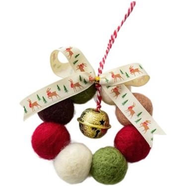 Imagem de Mini guirlanda de Natal de feltro de lã feita à mão com sinos e laço, enfeites de árvore de Natal