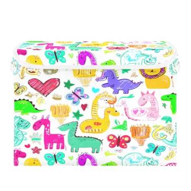 Imagem de SEHANY Cestas de armazenamento engraçadas de dinossauro com tampas, organizador de caixa de armazenamento dobrável, caixas de armazenamento de armário de tecido para roupas cobertor de escritório