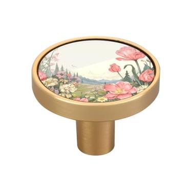 Imagem de Blueangle Pacote com 4 puxadores de armário florais coloridos de 3,5 cm, puxadores de gaveta redondos para cômoda e armários de cozinha (10)