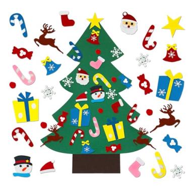 Imagem de Árvore de Natal de feltro de 9 metros com 26 ornamentos, conjunto de árvore de Natal de feltro DIY para crianças pequenas Montessori, enfeites para pendurar, conjunto de árvore faça você mesmo