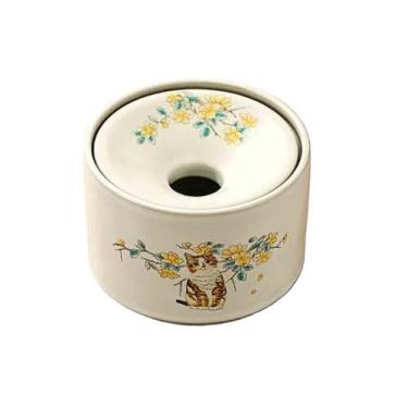 Imagem de Cinzeiro Cinzeiro de cerâmica para uso doméstico, sala estar, à prova poeira e vento, com tampa, design em formato funil, adequado para mesas escritório