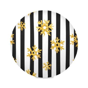 Imagem de Wassud Jogo americano com flocos de neve dourados listras pretas tapetes de mesa redondos para cozinha e jantar tapetes laváveis resistentes ao calor decoração de mesa 39 cm