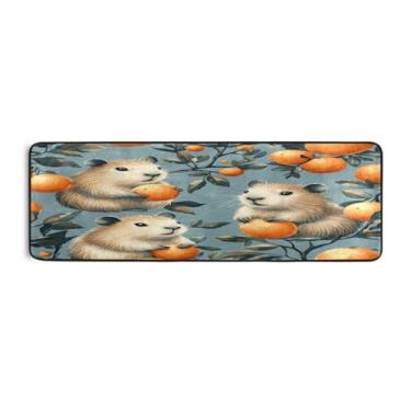 Imagem de Qilmy Lindo tapete de corredor de capivaras e laranjas 183 x 61 cm, antiderrapante, antifadiga, confortável, tapetes longos para cozinha, quarto, sala de estar, banheiro, corredores, entrywa563