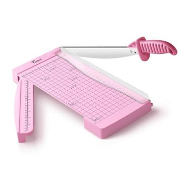 Imagem de Firbon Cortador de papel guilhotina de 30 cm com régua oculta, aparador compacto e resistente com capacidade de 12 folhas para cartolina, fotos, álbuns, escritório, sala de aula, estúdio (rosa)