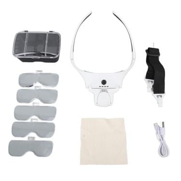 Imagem de LiebeWH Lupa de Faixa de Cabeça Recarregável, Lupas LED Viva-voz Com 5 Lentes Removíveis, 4 Brilho Ajustável, Carregamento USB, Ideal para Trabalho Próximo, Leitura, Artesanato