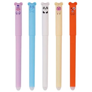 Imagem de MOZXIRZ 4 canetas apagáveis fofas canetas de gel de animal de 0,5 mm de tinta preta, caneta de escrita lisa, kawaii, urso panda, canetas apagáveis para mulheres, meninas, meninos, material escolar