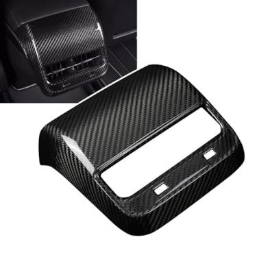 Imagem de FINMOKAL Acabamento da tampa da saída de saída de ar da fileira traseira do console central de fibra de carbono real compatível com Tesla Model 3 2019-2022, preto