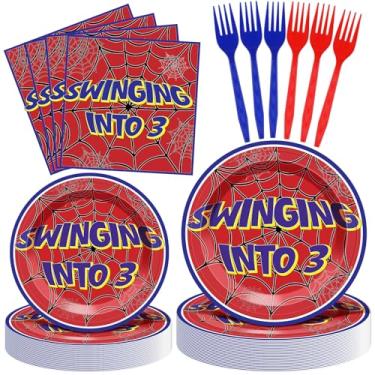 Imagem de Romooa 96 peças de pratos e guardanapos de festa de teia de aranha decorações de aniversário de aranha fantasma carne de porco descartável conjunto de talheres de teia de aranha para suprimentos de