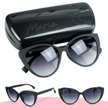 Imagem de oculos sol preto feminino gatinho proteção uv + case estiloso presente preto delicado o...