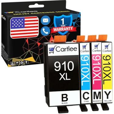 Imagem de Cartlee Cartuchos de tinta compatíveis de substituição para HP 910 XL cartuchos de tinta 910XL para impressoras HP Officejet Pro 8025 8022 8020 8035 8030 8028 8025e Combo 4 pacotes 1 preto 1 ciano 1