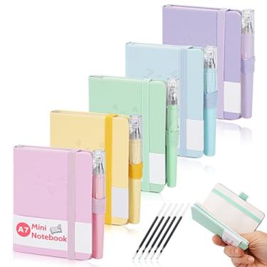 Imagem de Mulaibdin 5 Pcs Pocket Notebook with Pen, Pocket Size A7 PU Leather Hardcover with Expression, Small Notepad with Elastic Band, for School,Office,Memos, Journal,Travel(200 Pages)