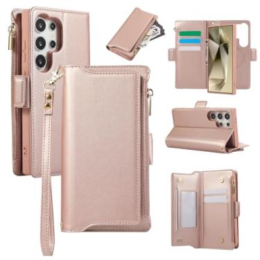 Imagem de Capa carteira para Samsung Galaxy S25 Ultra, bolso com zíper magnético [destacável] capa de couro com compartimentos para cartões e dinheiro, [bloqueio RFID] Capa com alça de pulso e cordão para