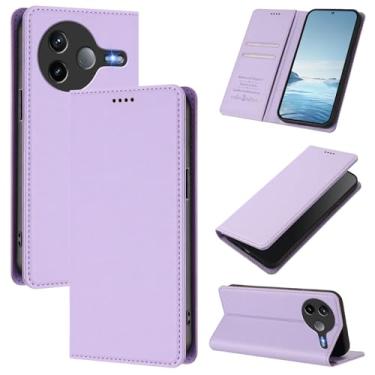 Imagem de Capa carteira fina para Xiaomi Poco F7 Pro 5G com capa flip magnética, compartimentos para cartões e suporte, bloqueio RFID, compatível com carregamento sem fio, capa protetora à prova de choque (roxa