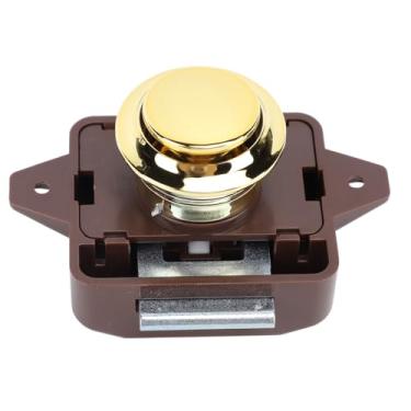 Imagem de Ymiko Trava de Armário Com Botão de Pressão para Rv e Campervan, Mecanismo de Fechadura Sem Chave para Iate, Motorhome, Armazenamento de Caravana (Castanho Base Dourado)