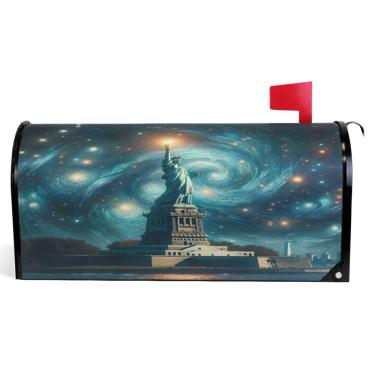 Imagem de TSENQUE Capas de caixa de correio magnéticas sazonais liberdade estrelada noite estrelada EUA outono caixa de correio vinil decorações modernas caixa de correio tamanho padrão 52,56 x 45,8 cm