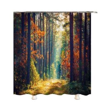 Imagem de Cortina De Chuveiro Impermeável 3D Com Paisagem De Árvores Florestais 