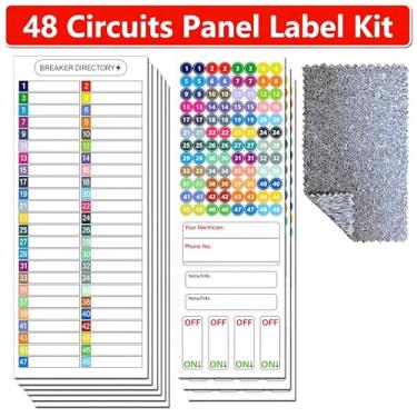 Imagem de Kit de etiquetas de painel elétrico de 48 circuitos com pano de limpeza, etiquetas de disjuntor de vinil à prova d'água e folha de diretório, adesivo forte, texto de alto contraste (48 circuitos (9