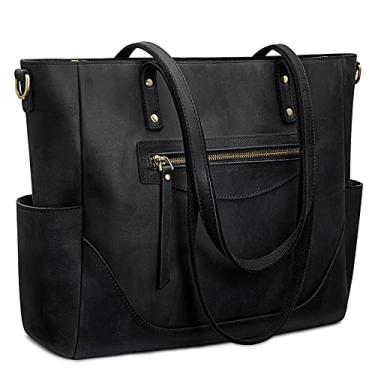 Imagem de S-ZONE Bolsa feminina vintage de couro legítimo, bolsa de ombro grande, bolsa de trabalho com alça transversal