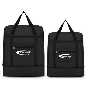 Imagem de Bolsa grande dobrável com zíper – Qualidade, elegante e multiuso – espaçosa, durável para viagens, Preto