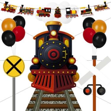 Imagem de Renbuzhu 27 peças de decoração de festa de trem faixa de caminho de ferro balão de fundo para porta tema de aniversário decoração de sala de aula (preto)