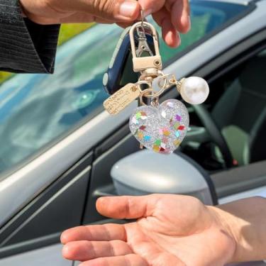 Imagem de 1 chaveiro de coração - pingente de bolsa decorativa | Pingente de chaveiro de bolsa de carro, chaveiro de mochila de acrílico, pingente decorativo para bolsas, chaves de carro