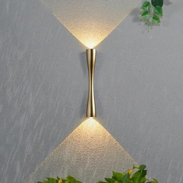 Imagem de GZZBMY LED Apliques de parede exterior IP65 impermeável alumínio candeeiros de parede modernos Up Dow iluminação interior/exterior para corredores escadas alpendres terraço (luz quente dourada, 24,5