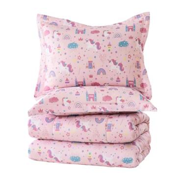 Imagem de MICORAL Conjunto de edredom infantil tamanho solteiro, unicórnio