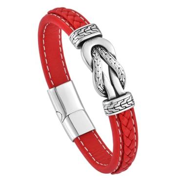 Imagem de FYNSBLE Pulseira masculina de couro com nó infinito, aço inoxidável, preto/marrom, couro legítimo, pulseira trançada, joia de presente para homens, pai e marido, 9.05 IN(23 cm), Sem Pedra Preciosa