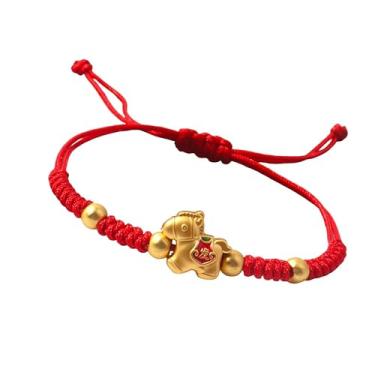 Imagem de Fuqimanman2020 Pulseira de cavalo de Ano Novo Chinês 2026 Fengshui Corda Vermelha Boa Sorte Pulseira de Pingente de Cavalo Dourado Proteção Amuleto Chinês, Medium, Zinco, Sem Pedra Preciosa