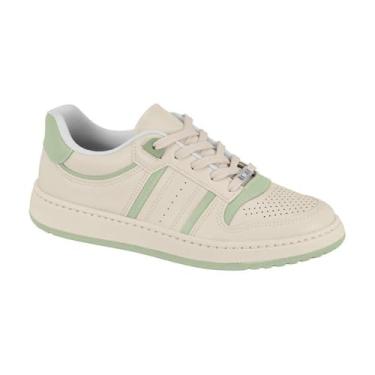 Imagem de Tênis Casual Feminino Vizzano – Recortes, Leve, Confortável e Ideal para Uso Diário (Branco Off/Verde, BR, Adulto, Numérico, 38)