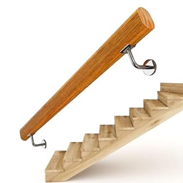 Imagem de AkosOL Corrimãos de madeira corrimão escada corrimão casa parede escada corrimão com suporte de aço inoxidável para construção de vilas loft idosos/cor/190 cm, 550 cm