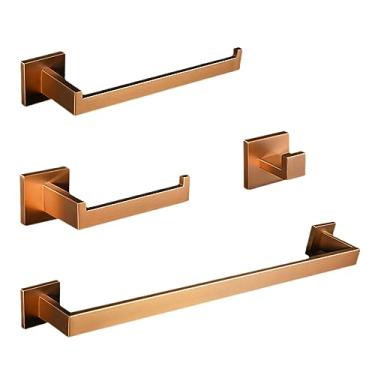 Imagem de Ferragens de banheiro em ouro rosa escovado, acessórios de banho quadrados, suporte de papel higiênico, suporte de toalha, barra, gancho de roupão, toalheiro, conjunto de 3 peças, China (1 conjunto de