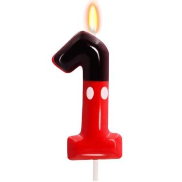 Imagem de Velas de aniversário Red Mouse, velas pretas e vermelhas para bolo número 1, topo de bolo para velas temáticas de jogos, decoração de aniversário, celebrações de aniversário (vermelho, 1)